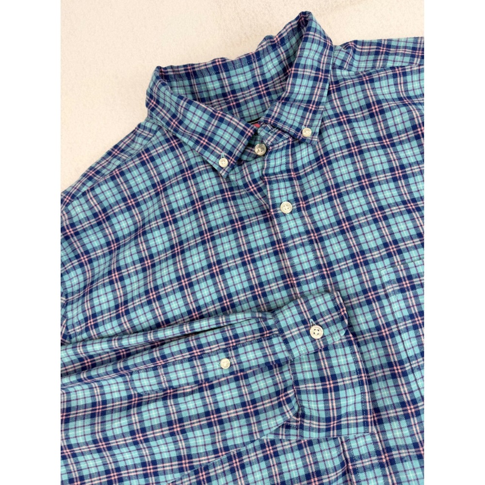 Vineyard Vines Performance Mens Blue Teal Pink Plaid Button Down Shirt L/S Large
